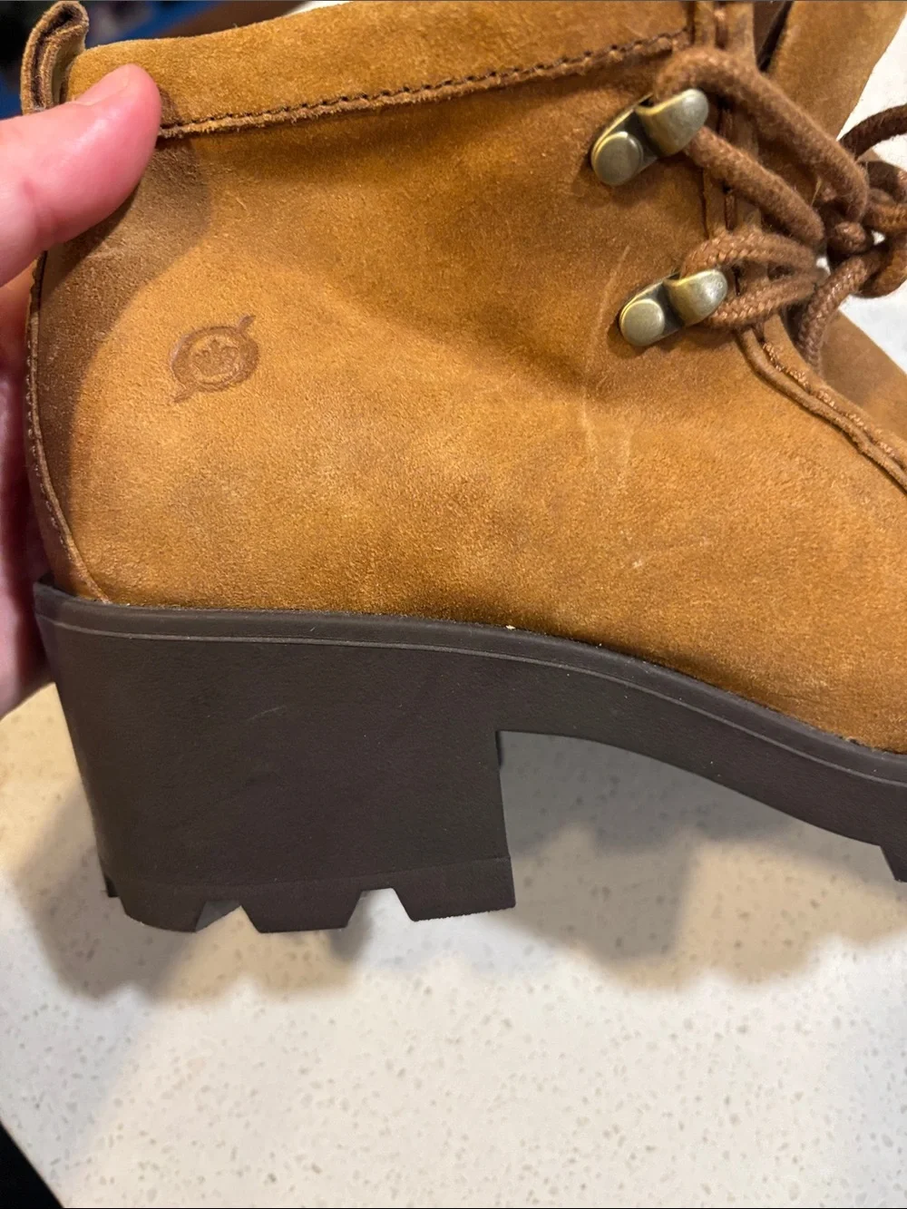 Born Women’s Brown Suede Moc Toe Lace-Up Boots